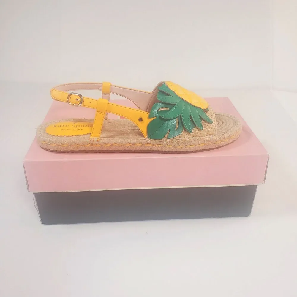 NEW Kate Spade Women’s Sandals Size 7 Yellow Pineapple Slingback Espadrille - Picture 2 of 9